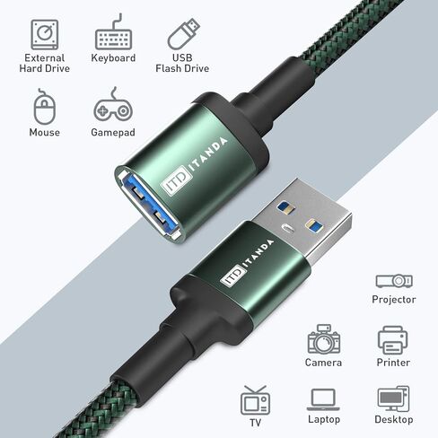 ITD ITANDA 10FT USB Extension Cable USB 3.0 Extension Cord Type A Male to Female5Gbps Data Transfer for Keyboard, Mouse, Playstation, Xbox, Flash Drive, Printer, Camera and More in Saudi Arabia