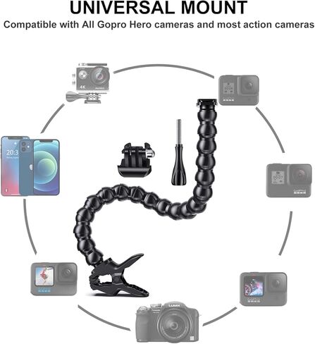 كوبتون حامل بمشبك مرن 19 قسم 17.8 انش قابل للتعديل لكاميرا جو برو 11،10، 9، 8، 7، 6، 5، 4، 3+، 3 سيشن، ماكس، فيوجن، اكاسو، دي جيه اي اوسمو in Kuwait