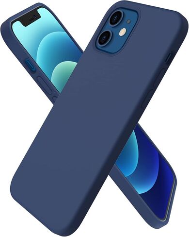 ORNARTO متوافق مع حافظة iPhone 12 Mini، سيليكون سائل نحيف 3 طبقات مغطاة بالكامل بمطاط جل ناعم مع غطاء حافظة من الألياف الدقيقة مقاس 5.4 بوصة - أزرق داكن in Kuwait