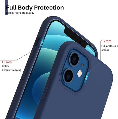 ORNARTO متوافق مع حافظة iPhone 12 Mini، سيليكون سائل نحيف 3 طبقات مغطاة بالكامل بمطاط جل ناعم مع غطاء حافظة من الألياف الدقيقة مقاس 5.4 بوصة - أزرق داكن in Kuwait
