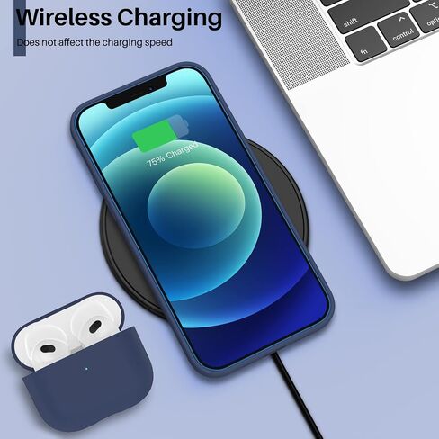 ORNARTO متوافق مع حافظة iPhone 12 Mini، سيليكون سائل نحيف 3 طبقات مغطاة بالكامل بمطاط جل ناعم مع غطاء حافظة من الألياف الدقيقة مقاس 5.4 بوصة - أزرق داكن in Kuwait