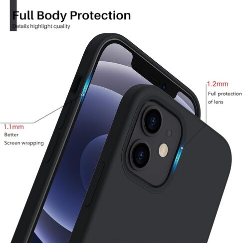 ORNARTO Compatible with iPhone 12 Mini Case, Slim Liquid Silicone 3 Layers Full Covered Soft Gel Rubber with Microfiber Case Cover 5.4 inch-Navy Blue in Kuwait