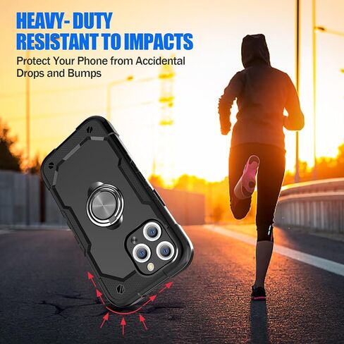 حافظة SUPWANT لهاتف iPhone 15 Pro Max مقاس 6.7 بوصة، حافظة هاتف واقية شديدة التحمل مقاومة للصدمات والسقوط مع حامل حلقي قابل للتعديل، مقاومة للصدمات، حماية كاملة من ثلاث طبقات، أسود in Saudi Arabia