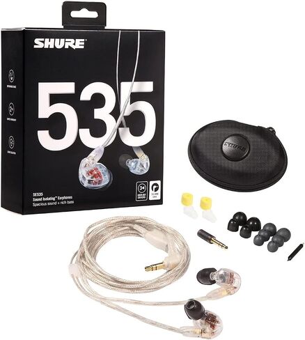 Shure SE535-CL Professional Sound Isolating Earphones, High Definition Sound + Natural Bass, Three Drivers, In-Ear Fit, Detachable Cable, Durable Quality - Clear in Kuwait