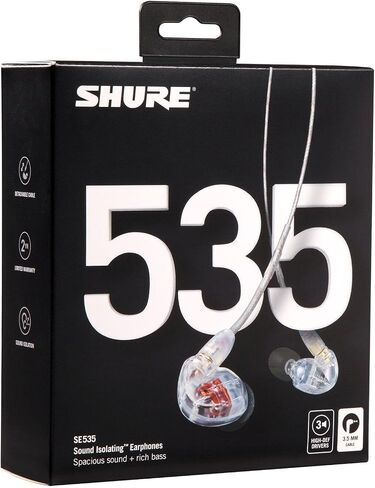 Shure SE535-CL Professional Sound Isolating Earphones, High Definition Sound + Natural Bass, Three Drivers, In-Ear Fit, Detachable Cable, Durable Quality - Clear in Kuwait