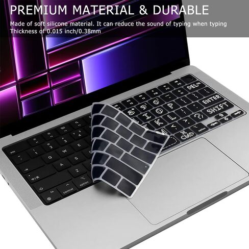 غطاء لوحة مفاتيح سيليكون رفيع للغاية لجهاز MacBook Pro 14 & 16 بوصة طراز A2442 و A2485 M1 Max/Pro Chip مع Touch ID 2021 إصدار الولايات المتحدة ملحقات حامي لوحة المفاتيح (أسود) in Kuwait