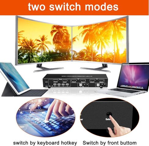 E-SDS شاشة مزدوجة Displayport KVM Switch 2 Port مع الصوت والميكروفون، USB 2.0 Hub، 4k DP KVM Switch، أسود in Kuwait