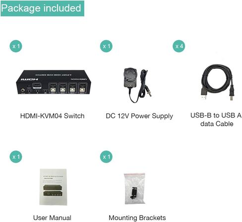 Linovision LINOVISION 4 منافذ KVM سويتش HDMI 4K مزود بمحور USB2.0، باستخدام مجموعة واحدة من شاشة HDMI ولوحة المفاتيح والفأر للتحكم في 4 مشغلات PC/DVR/NVR/PS3/PS4 in Saudi Arabia