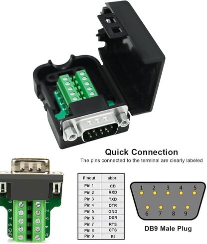 DTech DB9 Breakout Connector DB-9 Male RS232 Serial Adapter Solderless Module Board with Screw Terminals Block, Case, Long Bolts and Tail Pipes (DB9 Male + Long Bolts) in Saudi Arabia