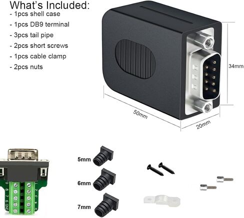 DTech DB9 Breakout Connector DB-9 Male RS232 Serial Adapter Solderless Module Board with Screw Terminals Block, Case, Long Bolts and Tail Pipes (DB9 Male + Long Bolts) in Saudi Arabia