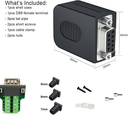 DTech DB9 Breakout Connector DB-9 Male RS232 Serial Adapter Solderless Module Board with Screw Terminals Block, Case, Long Bolts and Tail Pipes (DB9 Male + Long Bolts) in Kuwait