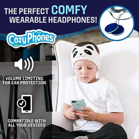 CozyPhones Over The Ear Headband Headphones - Kids Headphones Volume Limited with Thin Speakers & Super Soft Stretchy Headband - Pink Kitty in Kuwait