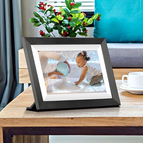 إطار Canary HD الذكي: إطار صورة رقمي 10.1 بوصة مع WiFi وشاشة تعمل باللمس ومشاركة تطبيق Frameo - إطار أبيض وأسود - تأثير خشبي - هدية سهلة الاستخدام للآباء والأجداد in Kuwait