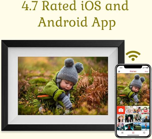إطار Canary HD الذكي: إطار صورة رقمي 10.1 بوصة مع WiFi وشاشة تعمل باللمس ومشاركة تطبيق Frameo - إطار أبيض وأسود - تأثير خشبي - هدية سهلة الاستخدام للآباء والأجداد in Kuwait