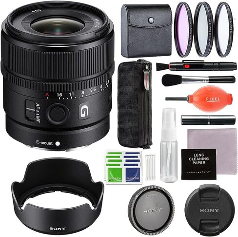 مجموعة عدسات Sony E مقاس 15 مم f/1.4 G (SEL15F14G) مع مجموعة مرشحات مكونة من 3 قطع وملحقات أخرى | عدسة سوني مقاس 15 ملم in Kuwait