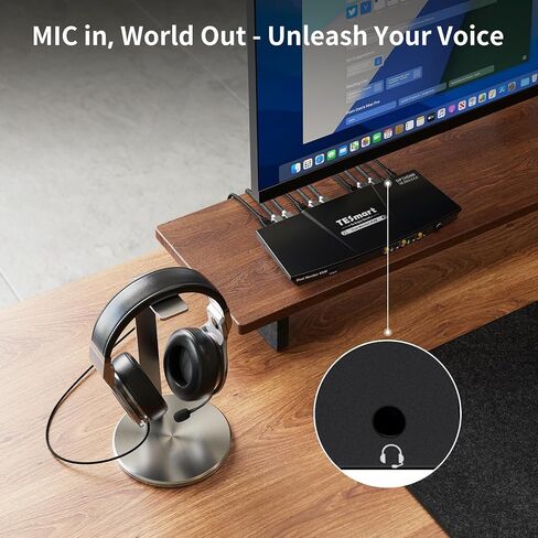 TESmart USB 3.0 DisplayPort + HDMI KVM Switch 2 شاشات 2 أجهزة كمبيوتر 4K@60 هرتز، شاشة مزدوجة KVM Switch 2 منفذ عرض ممتد، محاكيات EDID، سماعة رأس، مفتاح Hotkey، مفتاح زر مع جميع الكابلات in Kuwait