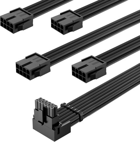 SYBECHATF RTX 4090 4080 4070TI 3090TI 16Pin(12+4) to 4x8Pin Cable with 90 Degree 12VHPWR Connector, PCI-E 5.0 Sleeved Extension Cable,14inch with Cable Combs (16AWG/Black)… in Kuwait