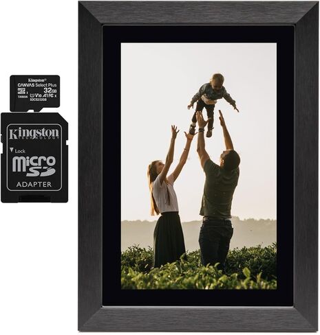 إطار صور رقمي Koah Smart WiFi مقاس 10.1 بوصة مع مساحة تخزين FRAMEO سعة 8 جيجابايت (خشب أسود) مع بطاقة ذاكرة UHS-I microSDHC بسعة 32 جيجابايت مع محول SD (عنصران) in Kuwait