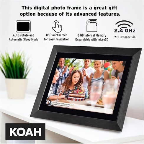 إطار صور رقمي Koah Smart WiFi مقاس 10.1 بوصة مع مساحة تخزين FRAMEO سعة 8 جيجابايت (خشب أسود) مع بطاقة ذاكرة UHS-I microSDHC بسعة 32 جيجابايت مع محول SD (عنصران) in Kuwait