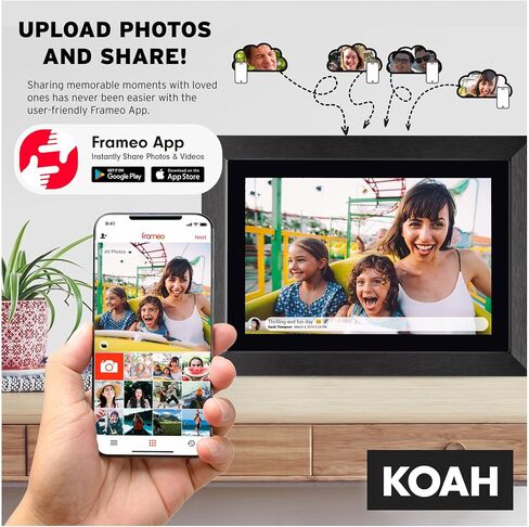 إطار صور رقمي Koah Smart WiFi مقاس 10.1 بوصة مع مساحة تخزين FRAMEO سعة 8 جيجابايت (خشب أسود) مع بطاقة ذاكرة UHS-I microSDHC بسعة 32 جيجابايت مع محول SD (عنصران) in Kuwait