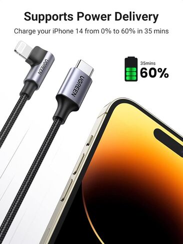 كابل لايتنينج معتمد من UGREEN MFi - كابل USB C إلى Lightning 90 درجة 3FT متوافق مع iPhone 14/14 Pro/14 Pro Max وiPhone 13/12/11/X/XR/XS/8 Series وiPad وAirPods Pro in Saudi Arabia