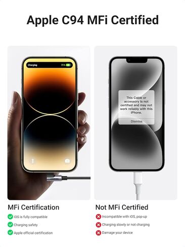 كابل لايتنينج معتمد من UGREEN MFi - كابل USB C إلى Lightning 90 درجة 3FT متوافق مع iPhone 14/14 Pro/14 Pro Max وiPhone 13/12/11/X/XR/XS/8 Series وiPad وAirPods Pro in Saudi Arabia