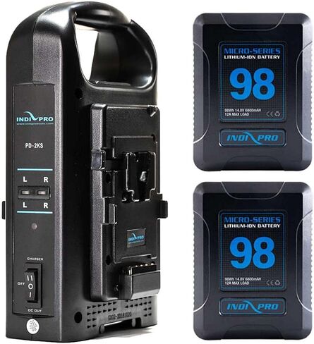 بطارية IndiPRO 2X Micro-Series بقدرة 98 وات في الساعة Li-Ion ومجموعة شاحن بطارية مزدوج على شكل V in Kuwait