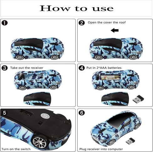 elec Space Wireless Mouse, Cool Car-Shape Wireless Mouse with LED Headlights, 2.4G Unique Car Mouse for Kids with USB Receiver, 1600 DPI Cute Gaming Mouse for Laptop PC Computer-White in Kuwait