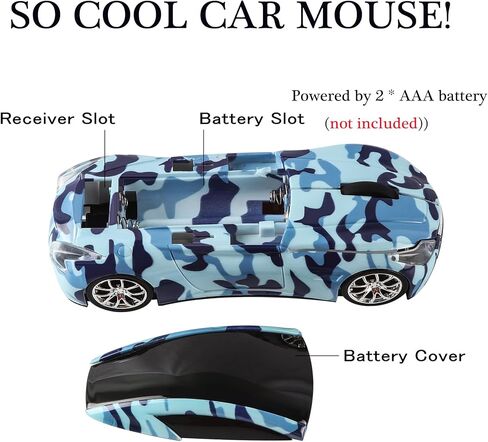 elec Space Wireless Mouse, Cool Car-Shape Wireless Mouse with LED Headlights, 2.4G Unique Car Mouse for Kids with USB Receiver, 1600 DPI Cute Gaming Mouse for Laptop PC Computer-White in Kuwait