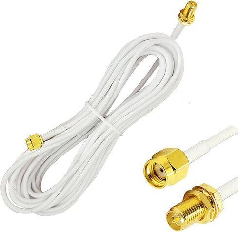 CORONIR 16ft RP SMA كابل تمديد محوري ذكر إلى أنثى موصل لجسر راوتر LAN اللاسلكي وغيرها من معدات الهوائي الخارجية باللون الأبيض in Kuwait