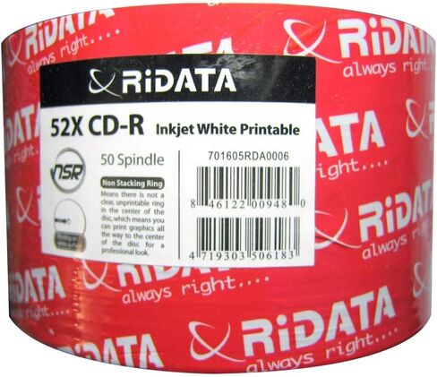 ريداتا 700MB 52X CD-R النافثة للحبر موزع ابيض قابل للطباعة 50 عبوة (9010EDRRDA108) in Kuwait