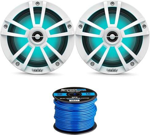 مكبرات الصوت البحرية LED مقاس 6.5 بوصة من Infinity (الكمية 2) زوج واحد من مكبرات الصوت البديلة من OEM مع سلك Enrock بطول 50 قدمًا (RGB + تيتانيوم) 6MBLT in Kuwait