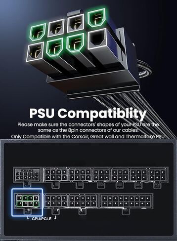 كابل طاقة Fasgear PCIe 5.0 70 سم - 16 سنًا (12+4) موصل 12VHPWR لـ RTX 4070 4060 4050 إلى 2x8pin (4+4) PCI-e Male Plugs GPU سلك بأكمام فقط من أجل Corsair/الجدار العظيم/مصدر الطاقة المعياري الحراري in Kuwait