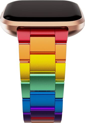 سوار GELISHI ملون متوافق مع أساور Fitbit Versa/Versa 2 /Versa Lite، سوار ساعة معدني رفيع للغاية من الألومنيوم سريع الفك بديل للنساء والفتيات - قوس قزح in Kuwait