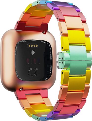 سوار GELISHI ملون متوافق مع أساور Fitbit Versa/Versa 2 /Versa Lite، سوار ساعة معدني رفيع للغاية من الألومنيوم سريع الفك بديل للنساء والفتيات - قوس قزح in Kuwait
