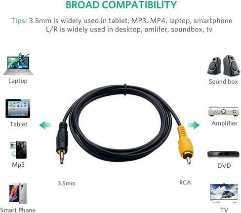 كيبل 3.5 ملم الى RCA - اي جريلي 3.5 ملم 1/8 انش قابس ذكر احادي الى مقبس RCA ذكر كيبل صوت مطلي بالذهب 1.8 متر (6 قدم) in Kuwait