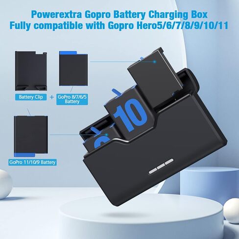 شاحن بطارية Powerextra Hero 11 لجهاز GoPro 11/10/9/8/7/6/5 يدعم تخزين بطاقة TF مع منفذ من النوع C متوافق تمامًا مع بطارية GoPro الأصلية (البطارية غير متضمنة) in Kuwait