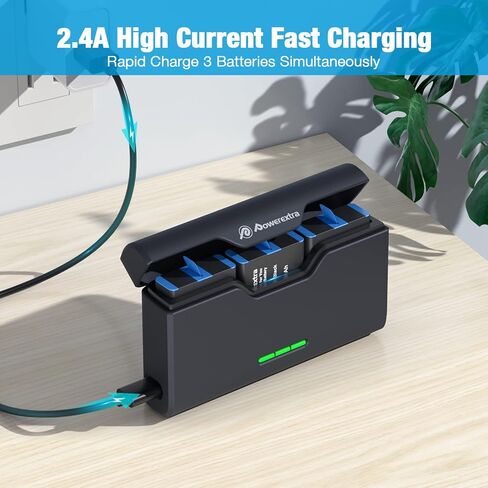 شاحن بطارية Powerextra Hero 11 لجهاز GoPro 11/10/9/8/7/6/5 يدعم تخزين بطاقة TF مع منفذ من النوع C متوافق تمامًا مع بطارية GoPro الأصلية (البطارية غير متضمنة) in Kuwait