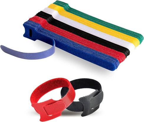 اربطة كيبلات قابلة لاعادة الاستخدام مع خطاف وحلقة، 60 قطعة من منظم الكيبلات، اشرطة ادارة الكيبلات من قماش المايكروفايبر 6 انش، للكمبيوتر/التلفزيون/الالكترونيات، (الوان متنوعة) in Kuwait