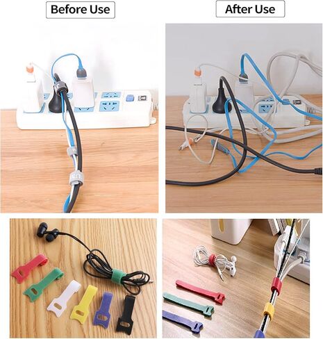 اربطة كيبلات قابلة لاعادة الاستخدام مع خطاف وحلقة، 60 قطعة من منظم الكيبلات، اشرطة ادارة الكيبلات من قماش المايكروفايبر 6 انش، للكمبيوتر/التلفزيون/الالكترونيات، (الوان متنوعة) in Kuwait