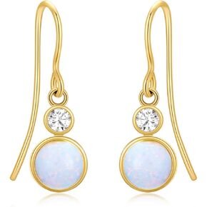 MRENITE الصلبة 14K الذهب استرخى أقراط أوبال للنساء الذهب الحقيقي شكل دائري/الكمثرى إسقاط أقراط مجوهرات هدية لزوجتها أمي in Kuwait