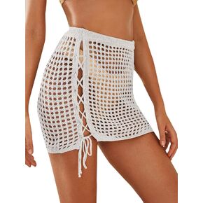 MakeMeChic Women's Crochet Cover Up Skirt Tassel Knit Mini Beach Cover Up
