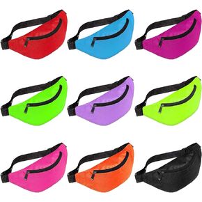 9 Pieces 80s 90s Christmas Fanny Pack Holographic Neon Fanny Packs for Women Kids Girls, Christmas Fanny Waist Packs Gift African Camping Sport Waistbag (Fresh Style)