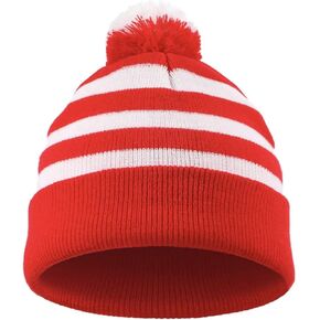 CICEYET Adult Halloween Red White Beanie Waldo Hat Christmas Pom Pom Striped Knit Hat
