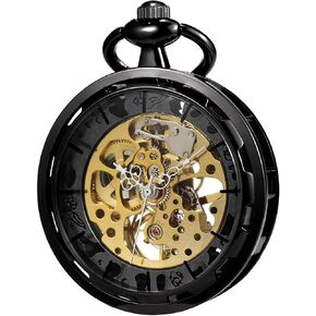 ساعة جيب VIGOROSO للرجال الكلاسيكية Steampunk ساعة ميكانيكية بهيكل عظمي ذهبي لليد والرياح في صندوق in Kuwait