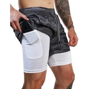 FLYFIREFLY Men's 2-in-1 Workout Running Shorts 7" Lightweight Gym Yoga Training Sport Short Pants