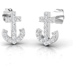 أقراط مرصعة بمرساة من الفضة الإسترلينية عيار 1/4 قيراط معتمدة من IGI للنساء (لون J-K، نقاء I2-I3), معدن حجر, الماس in Kuwait