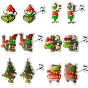 6 أزواج من أقراط عيد الميلاد الوحش الأخضر مجموعة شجرة عيد الميلاد سانتا قبعة قطرة تتدلى الأقراط الأزرار الشتاء عطلة الأقراط الاكريليك تأثيري مجوهرات اكسسوارات هدايا عيد الميلاد للنساء الفتيات in Kuwait