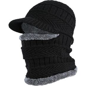 T WILKER 2Pcs Winter Knit Beanie Balaclava Hat Anti-Slip Touch Screen Mittens Set Thermal Ski Mask Cap Unisex for Womens Mens
