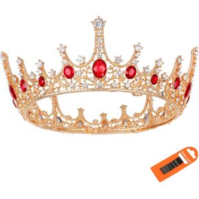 Makone Baroque Queen Crown for Womens Vintage Crowns and Tiaras with Gemstones Girls Hair Accessories for Halloween Costume Prom Bridal Party Christmas Gift